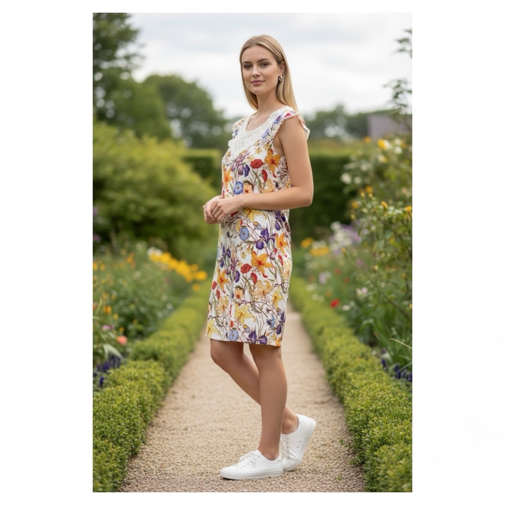MAXSPORT Elegant Tea Garden (Ivory) Floral Sleeveless Dress w/Liner Size XL NWT